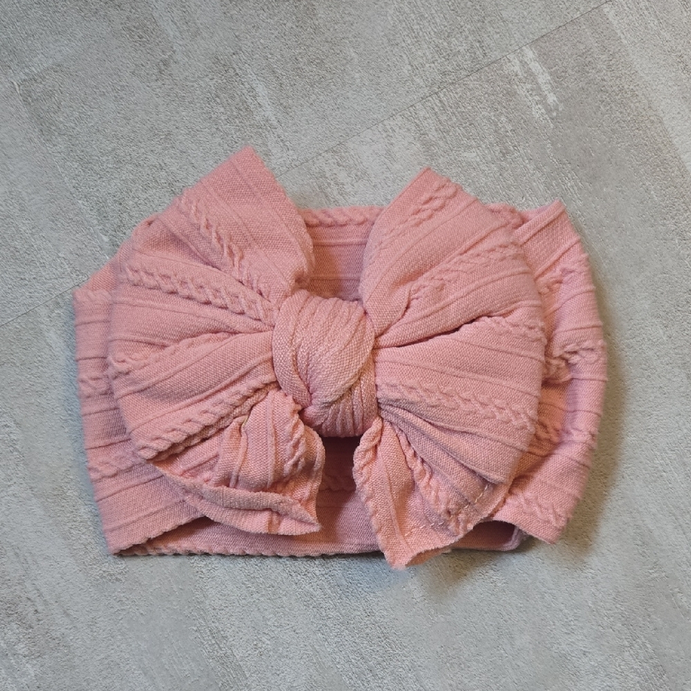 Baby Toddler Pink Cable Knit Bow Headband Stretchy Wide Kids Top Knot Hair Band